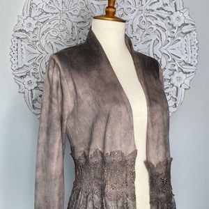 Faux Suede & Lace Cardigan